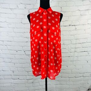 EQUIPMENT FEMME RED POLKA DOT SLEEVELESS 100% SILK BLOUSE SIZE(S)